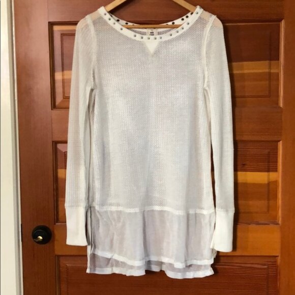 New We The Free star studded wide neck boatneck bateau waffle semisheer tunic - Picture 5 of 14